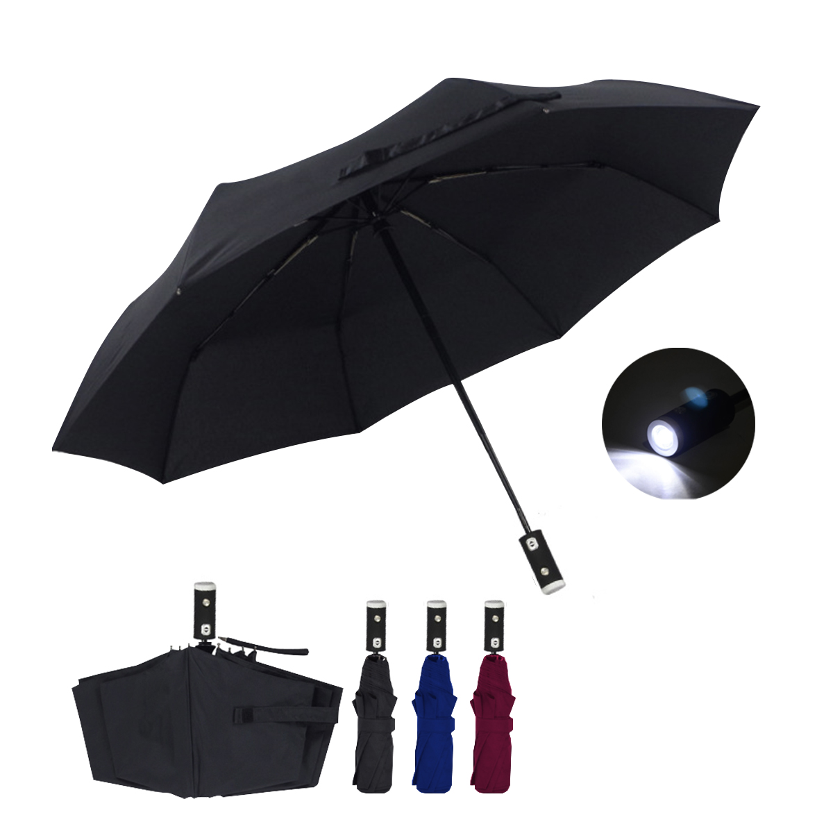 3 Fold Umbrella with Torch